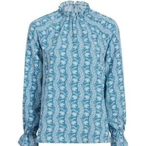 Hill House the Millie Top Blue Linear Floral Crepe/ Trailing Vine Blue S